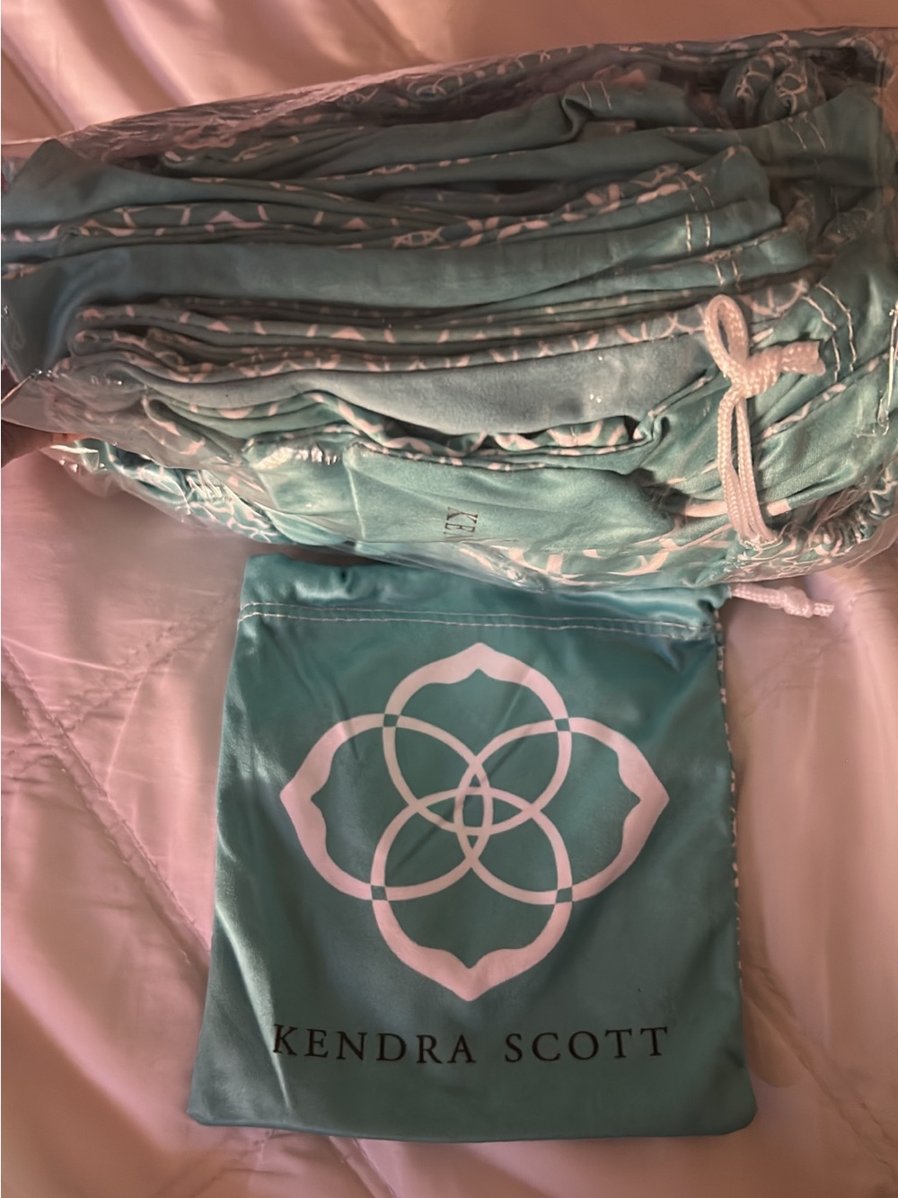 Kendra Scott Teal Drawstring Dust Bag and Pouch Set